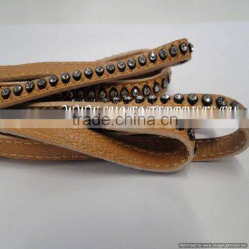 Flat leather with Studs -Nappa leather flat with strass toffee