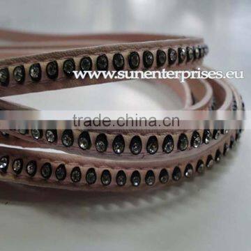 Flat leather with Studs -High Quality Eco Crystal Leather - 7mm - Pink