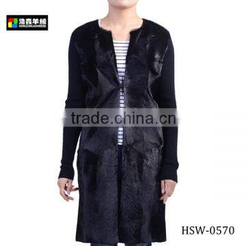 Woman Black Pure Cashmere Long Coat, Ladies Trendy Black Cashmere Coat