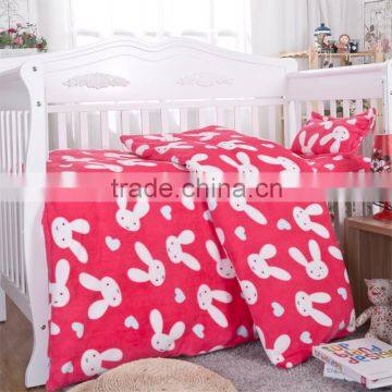 Flannel coral fleece quilt 3 pieces sets for kindergarten child and baby cute rabbit style