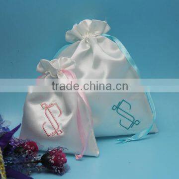 Satin Wedding Favor Bags With Embroidery Logo