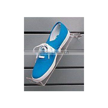 slat-wall toe- stop acrylic shoe rack with rotatable stand