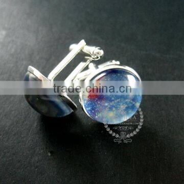 20mm Silver Plated Blue Galaxy Universe Art Collage Round Glass Cabochon Fashion Cufflinks Wedding Cuff Link Gift 6600057 photo-4