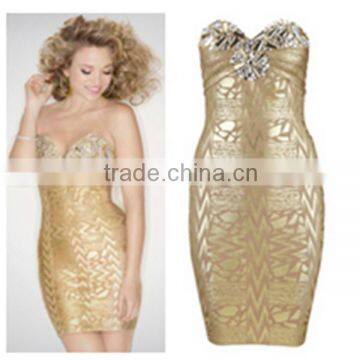 Crystal Wedding Gold Sexy Beaded Nude Short Cocktail Dress