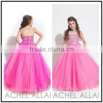 A Line Crystal Beaded Custom Made Vestidos Flower Little Girl for Wedding Party TF019 girl dresses for party