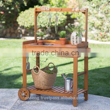 ACACIA WOOD POTTING CART