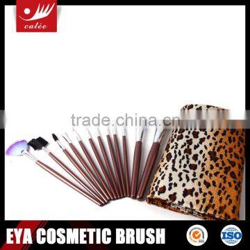 Latest Design of Synthetic Hair 12pcs cosmetic brush set with leopard-print pouch