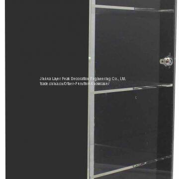 Acrylic counter top display case box lucite - black / clear rotating 360 with 4 shelves and lock