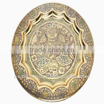 Grande wall hanging decorative hand painted embossed brass plate