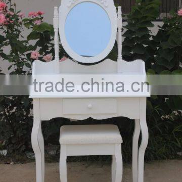 New White Wooden Dressing Table with mirror and stool