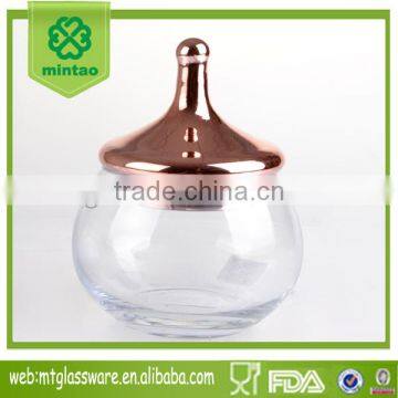 Mintao Custom High Quality Rose Gold Glass Candy Jar Wooden Lid