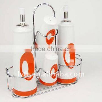 4PCS Ceramic Salt & Oil Vinegar Bottle With Metal Stand for Kitchen photo-2