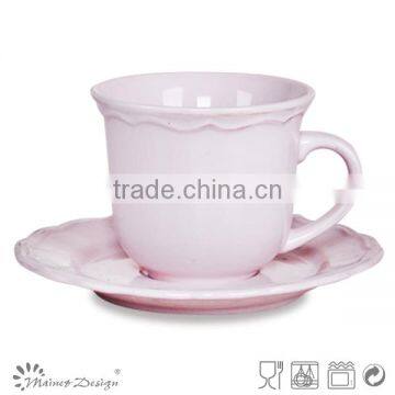 Classic Stoneware White Tea Cups and Saucers