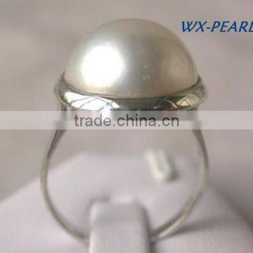 Fashion jewellery Silver plated Rhinestone pearls rings Tahitian Pearl Ring