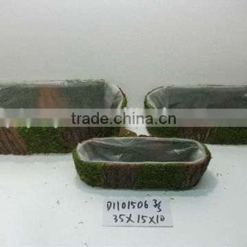 bark planter flower pot with moss decoration