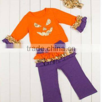 China 2016 New Design Factory Sale Directly Boutique Golden Autumn Outfits With Headband photo-4