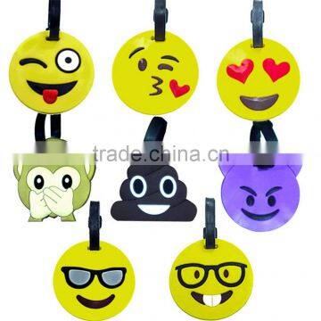 Emoji shaped round size wholesale made OEM pvc luggage tag