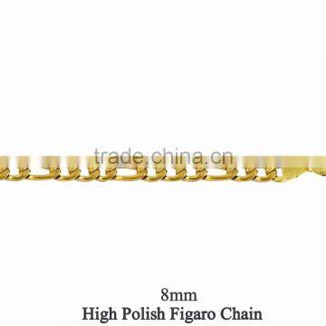 Gold Plated 8 MM High Polish Figaro Chain