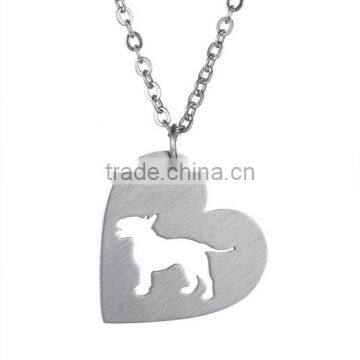 Best selling fashion zinc alloy silver tone finsh heart shaped bulldog dog necklace