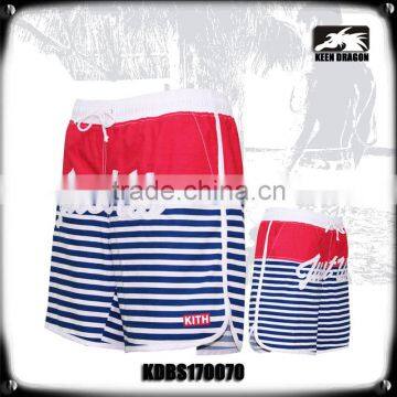 Cotton Stripes Digital Print Mens Swimsuits with Full Mesh Lining