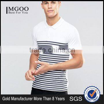 MGOO Customzied Black And White Stripe Polo Shirts Short Sleeves Muscle Shirts In Rib