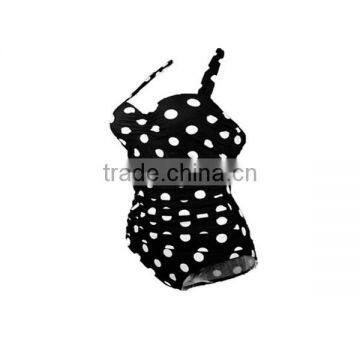 Vintage Floral Print White Polka Black One Piece Bathing Suits photo-3