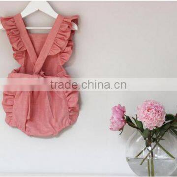 Toddler Girl Cotton Flutter Sleeves Romper Mustard Yellow Baby One Piece Clothes photo-4