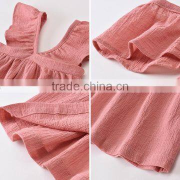 Wholesale Boutique Crushed Muslin Girl Dresses Flutter Shoulder Straps Baby Clothes photo-3
