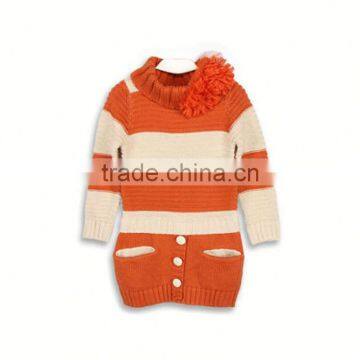 Winter New Style Children Long Sleeve Sweater Dress With Pockets and Buttons