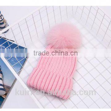 Factory Supply 14cm Fox Fur Ball Cap Pom Poms Winter Hat for Women Girl 's Wool Hat Knitted Cotton Beanies Cap Brand New Design photo-5