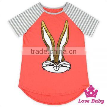 Wholesale Unisex Fashion 100% Cotton Easter Bonny Rabbit Children Kid Stripe Short Sleeve With Sequins T- Shirt photo-2