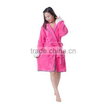 Women Hot Pink Hooded Adult Bathrobe Brand Bathrobe Fabric photo-2