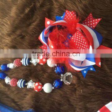 2015 New Baby Girls Ruffle Capri Dress Set July 4th Outfits With Matching Necklace and Bow photo-4