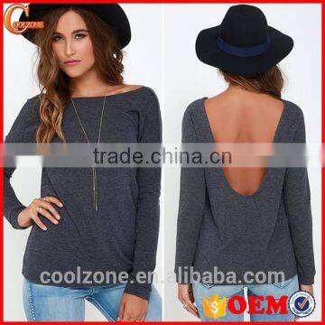 Round Neck Long Sleeves Backless Knitted Sweater Woman Sweater photo-1