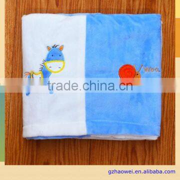 Plain Animal Embroidered Double Color Block Baby Soft Thick Fleece Blanket photo-2