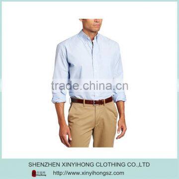 Fashionable Point Collar Fitness Woven Shirt In Solid Blue