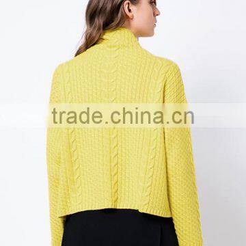 Women's Winter Yellow Heavy Loose Turtleneck Cable Knit Sweater With Lowest Price photo-5