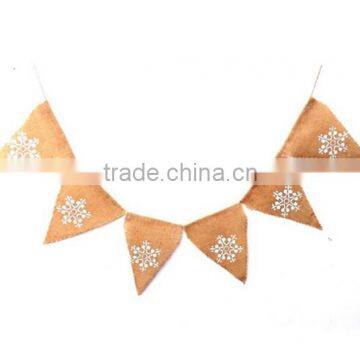 Winter Christmas Shabby Snowflake Snow Hessian Burlap Decoration Banner Bunting photo-2