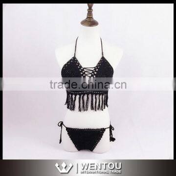 Sexy Black Tassel Handmade Crochet Swimwear