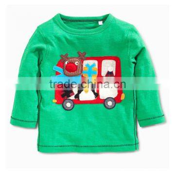 China made car pattern long sleeve green cotton baby t-shirt