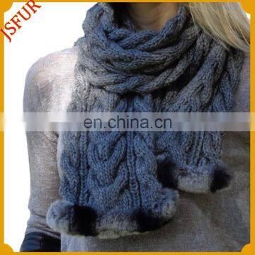 Warm Ladies Scarf Genuine Rabbit Fur Knit Wool Scarf