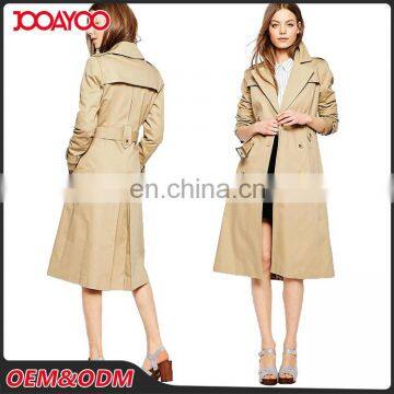 New Design Wide Notch Lapels Ladies Cotton Overcoat Long Sleeve Wholesale Women Trench Coat