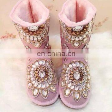 Aidocrystal Pink Warm Snow Boots Children Adult Fur Winter Girls Snow Boots With Rhinestone