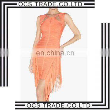 2014 fashion orange color with tassels cream bandage dress