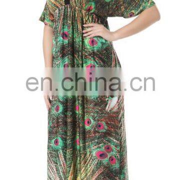 6029# Latest Fashion 2017 Peacock Fat Ladies Floral Printed Summer Casual Maxi Bohemian Maternity Dress Plus Size Women Clothing photo-3