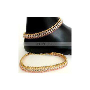 fancy Anklet / Payal-Indian Handmade Gold Plated Kundan Anklet - Payal-Bollywood Style Gold Plated Anklet