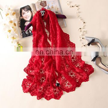 Hot sale 100%polyester plain flower multi embroidery pashmina shawl scarf