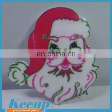 Promo items Santa shape plastic led lights badges For Christmas Gift