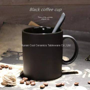 Glazed Black coffee ceramic mugs,dull polish with spoon, matter milk cup