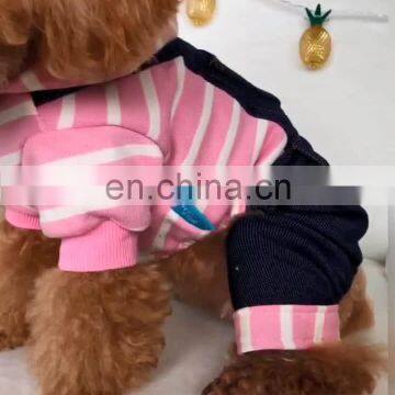 Cute pet dog cat suspenders trousers jeans pink and white stripe